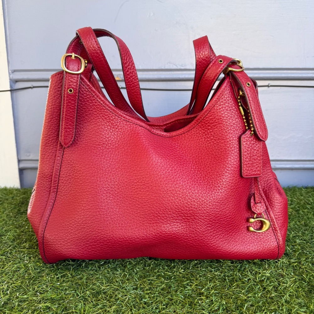 Coach Lori Hobo Red Soft Pebble Leather Shoulder Bag C4824 Brass Hardware